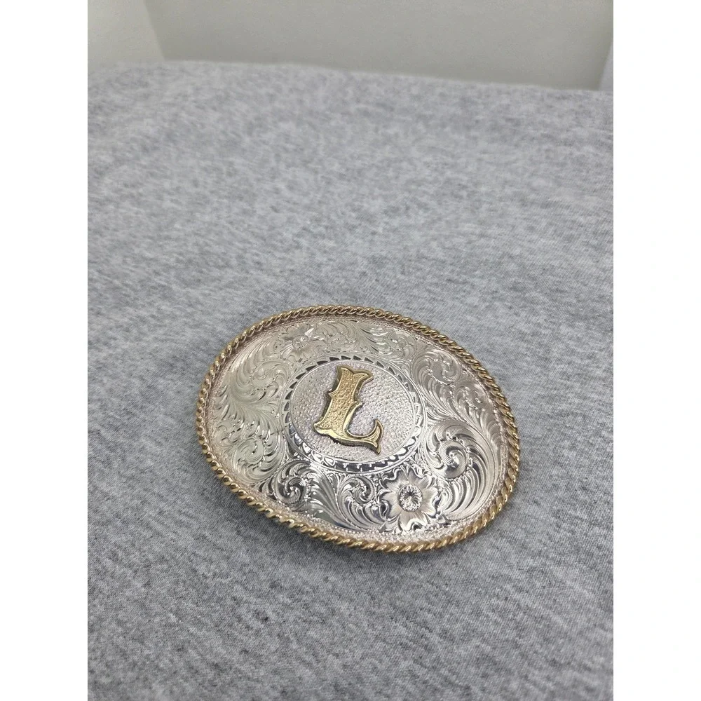 Montana Silversmiths Sterling Silver Plate Initial L Rodeo Western Belt Buckle